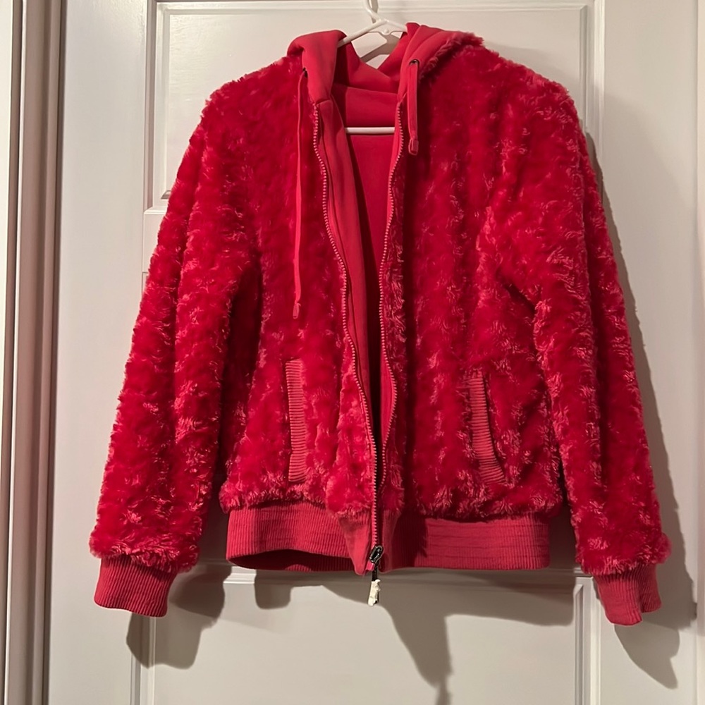 Hot Pink Reversible Zipup Faux Fur Hoodie